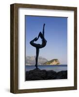 Statue Sillhouetted Against St. Nikola Island, Budva, Montenegro, Balkans, Europe-Gavin Hellier-Framed Photographic Print