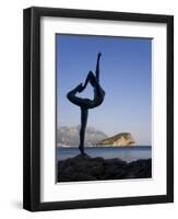 Statue Sillhouetted Against St. Nikola Island, Budva, Montenegro, Balkans, Europe-Gavin Hellier-Framed Photographic Print