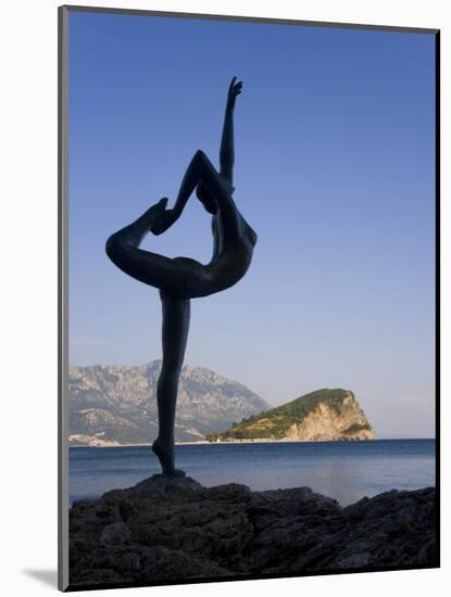 Statue Sillhouetted Against St. Nikola Island, Budva, Montenegro, Balkans, Europe-Gavin Hellier-Mounted Photographic Print
