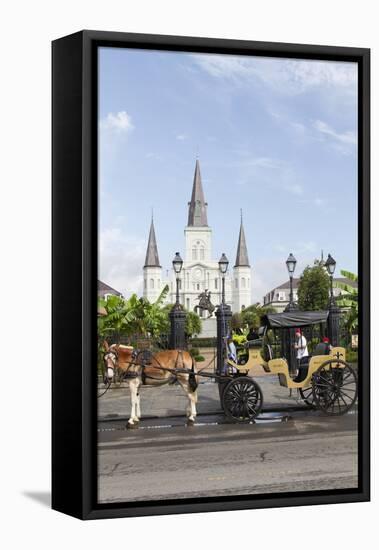 Statue, St. Louis Cathedral, Jackson Square, French Quarter, New Orleans, Louisiana, USA-Jamie & Judy Wild-Framed Stretched Canvas