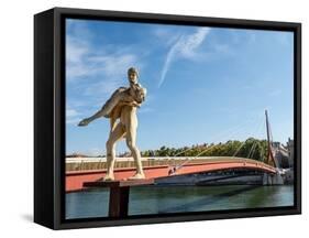 Statue The Weight of Oneself, Passarelle du Palais de Justice, Lyon, Auvergne-Rhone-Alpes, France-Jean Brooks-Framed Stretched Canvas