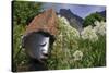 Statue with Agapanthus and Table Mountain Behind-Eleanor-Stretched Canvas
