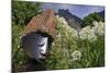 Statue with Agapanthus and Table Mountain Behind-Eleanor-Mounted Photographic Print