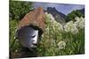 Statue with Agapanthus and Table Mountain Behind-Eleanor-Mounted Photographic Print