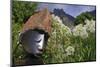 Statue with Agapanthus and Table Mountain Behind-Eleanor-Mounted Photographic Print