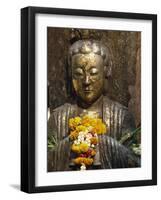 Statue with Offering of Marigold Flowers, Emerald Buddha Temple, Bangkok, Thailand, Southeast Asia-Alain Evrard-Framed Photographic Print