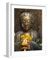 Statue with Offering of Marigold Flowers, Emerald Buddha Temple, Bangkok, Thailand, Southeast Asia-Alain Evrard-Framed Photographic Print