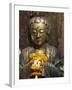 Statue with Offering of Marigold Flowers, Emerald Buddha Temple, Bangkok, Thailand, Southeast Asia-Alain Evrard-Framed Photographic Print