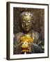 Statue with Offering of Marigold Flowers, Emerald Buddha Temple, Bangkok, Thailand, Southeast Asia-Alain Evrard-Framed Photographic Print