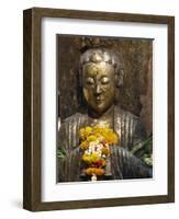 Statue with Offering of Marigold Flowers, Emerald Buddha Temple, Bangkok, Thailand, Southeast Asia-Alain Evrard-Framed Photographic Print