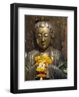 Statue with Offering of Marigold Flowers, Emerald Buddha Temple, Bangkok, Thailand, Southeast Asia-Alain Evrard-Framed Photographic Print