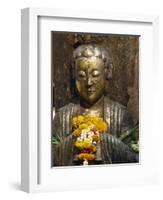 Statue with Offering of Marigold Flowers, Emerald Buddha Temple, Bangkok, Thailand, Southeast Asia-Alain Evrard-Framed Photographic Print