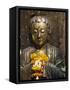 Statue with Offering of Marigold Flowers, Emerald Buddha Temple, Bangkok, Thailand, Southeast Asia-Alain Evrard-Framed Stretched Canvas