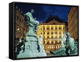 Statues at Fountain and Pension Neuer Markt at Neuer Markt Square, Innere Stadt, Vienna, Austria-Richard Nebesky-Framed Stretched Canvas