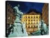 Statues at Fountain and Pension Neuer Markt at Neuer Markt Square, Innere Stadt, Vienna, Austria-Richard Nebesky-Stretched Canvas