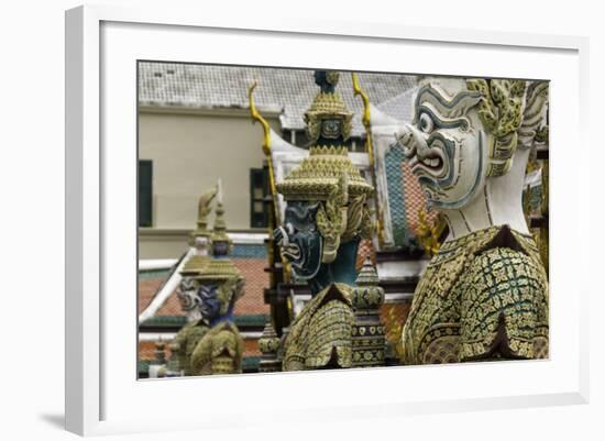 Statues at the Temple of the Emerald Buddha (Wat Phra Kaew)-John Woodworth-Framed Photographic Print