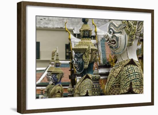 Statues at the Temple of the Emerald Buddha (Wat Phra Kaew)-John Woodworth-Framed Photographic Print