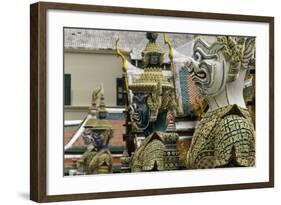 Statues at the Temple of the Emerald Buddha (Wat Phra Kaew)-John Woodworth-Framed Photographic Print