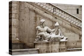 Statues in Campidoglio Square under Snow-Alessandro0770-Stretched Canvas