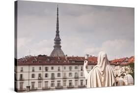 Statues in Front of Gran Madre Di Dio Look over to Mole Antonelliana-Julian Elliott-Stretched Canvas