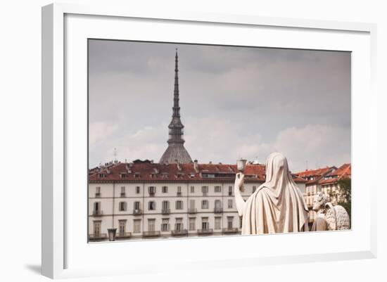 Statues in Front of Gran Madre Di Dio Look over to Mole Antonelliana-Julian Elliott-Framed Photographic Print