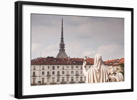 Statues in Front of Gran Madre Di Dio Look over to Mole Antonelliana-Julian Elliott-Framed Photographic Print