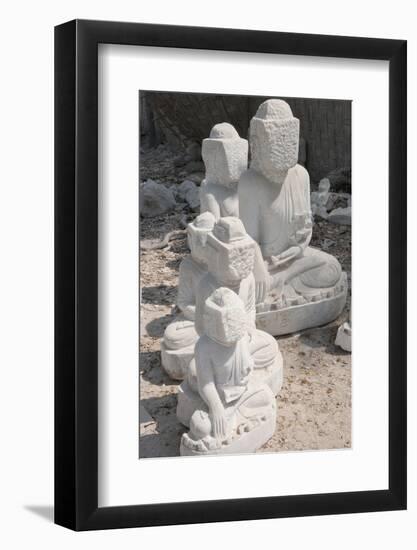 Statues of Buddha in Stone to Be Finished, Stone Carvers and Masons District, Mandalay City-Stephen Studd-Framed Photographic Print