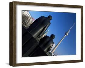 Statues of Marx and Engels, with TV Tower or Fernsehturm Beyond, Berlin, Germany-Gavin Hellier-Framed Photographic Print