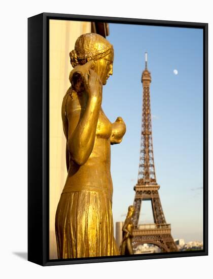 Statues of Palais De Chaillot and Eiffel Tower, Paris, France, Europe-Richard Nebesky-Framed Stretched Canvas