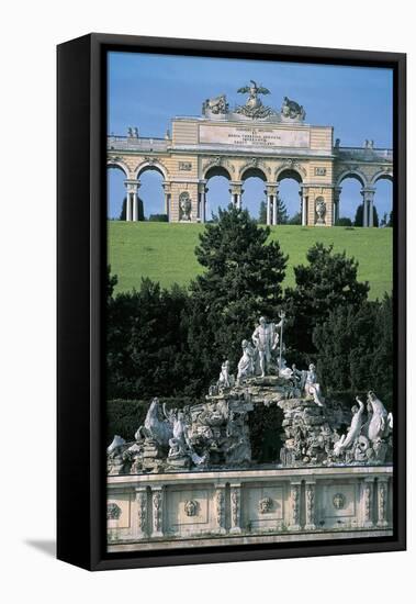 Statues on a Fountain with Archs in the Background in a Garden-null-Framed Stretched Canvas