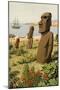 Statues on Easter Island-null-Mounted Giclee Print