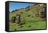 Statues on Isla De Pascua. Rapa Nui. Easter Island-Vladimir Krupenkin-Framed Stretched Canvas