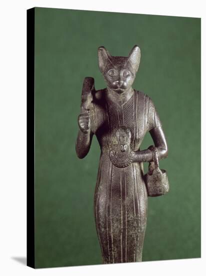 statuette de la déesse Bastet tenant le panier, l'égide et le sistre-null-Stretched Canvas