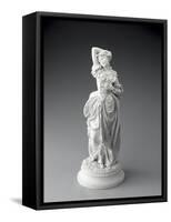 Statuette posée sur un socle rond, jeune femme en costume XVIIIème (sujet Watteau).-null-Framed Stretched Canvas