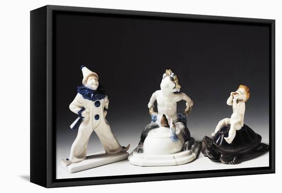 Statuettes of Bacchus, Pierrot and Putto, Ceramic-null-Framed Stretched Canvas