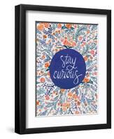 Stay Curious in Navy and Red-Coquillette Cat-Framed Art Print