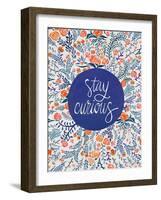 Stay Curious in Navy and Red-Coquillette Cat-Framed Art Print