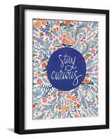 Stay Curious in Navy and Red-Coquillette Cat-Framed Art Print