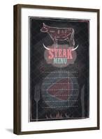 Steak Menu Chalkboard Design with Cow Steak Diagram-Selenka-Framed Art Print