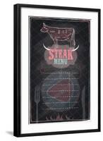 Steak Menu Chalkboard Design with Cow Steak Diagram-Selenka-Framed Art Print