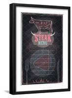 Steak Menu Chalkboard Design with Cow Steak Diagram-Selenka-Framed Art Print