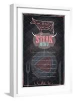 Steak Menu Chalkboard Design with Cow Steak Diagram-Selenka-Framed Art Print