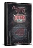 Steak Menu Chalkboard Design with Cow Steak Diagram-Selenka-Framed Stretched Canvas