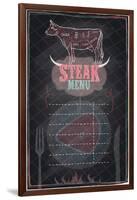 Steak Menu Chalkboard Design with Cow Steak Diagram-Selenka-Framed Art Print