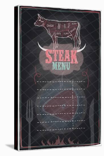 Steak Menu Chalkboard Design with Cow Steak Diagram-Selenka-Stretched Canvas