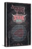 Steak Menu Chalkboard Design with Cow Steak Diagram-Selenka-Stretched Canvas