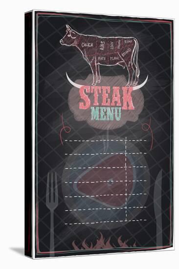 Steak Menu Chalkboard Design with Cow Steak Diagram-Selenka-Stretched Canvas