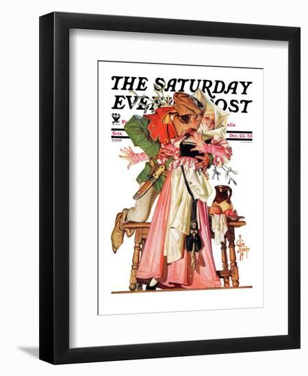 "Stealing a Christmas Kiss," Saturday Evening Post Cover, December 23, 1933-Joseph Christian Leyendecker-Framed Giclee Print