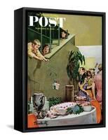 "Stealing Cake at Grownups Party," Saturday Evening Post Cover, September 10, 1960-Thornton Utz-Framed Stretched Canvas