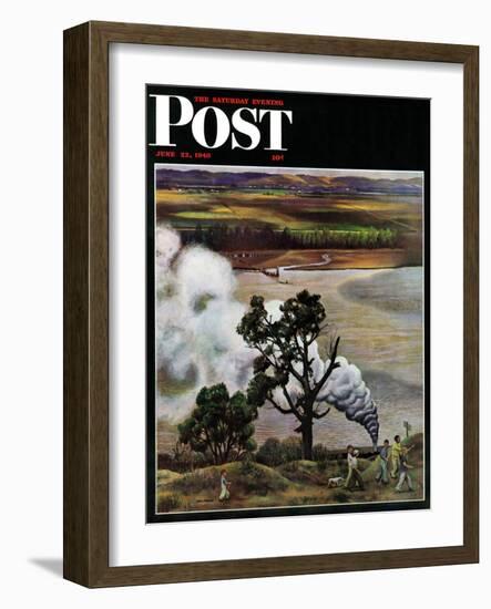 "Steam Engine Along the Missouri," Saturday Evening Post Cover, June 22, 1946-John Falter-Framed Giclee Print